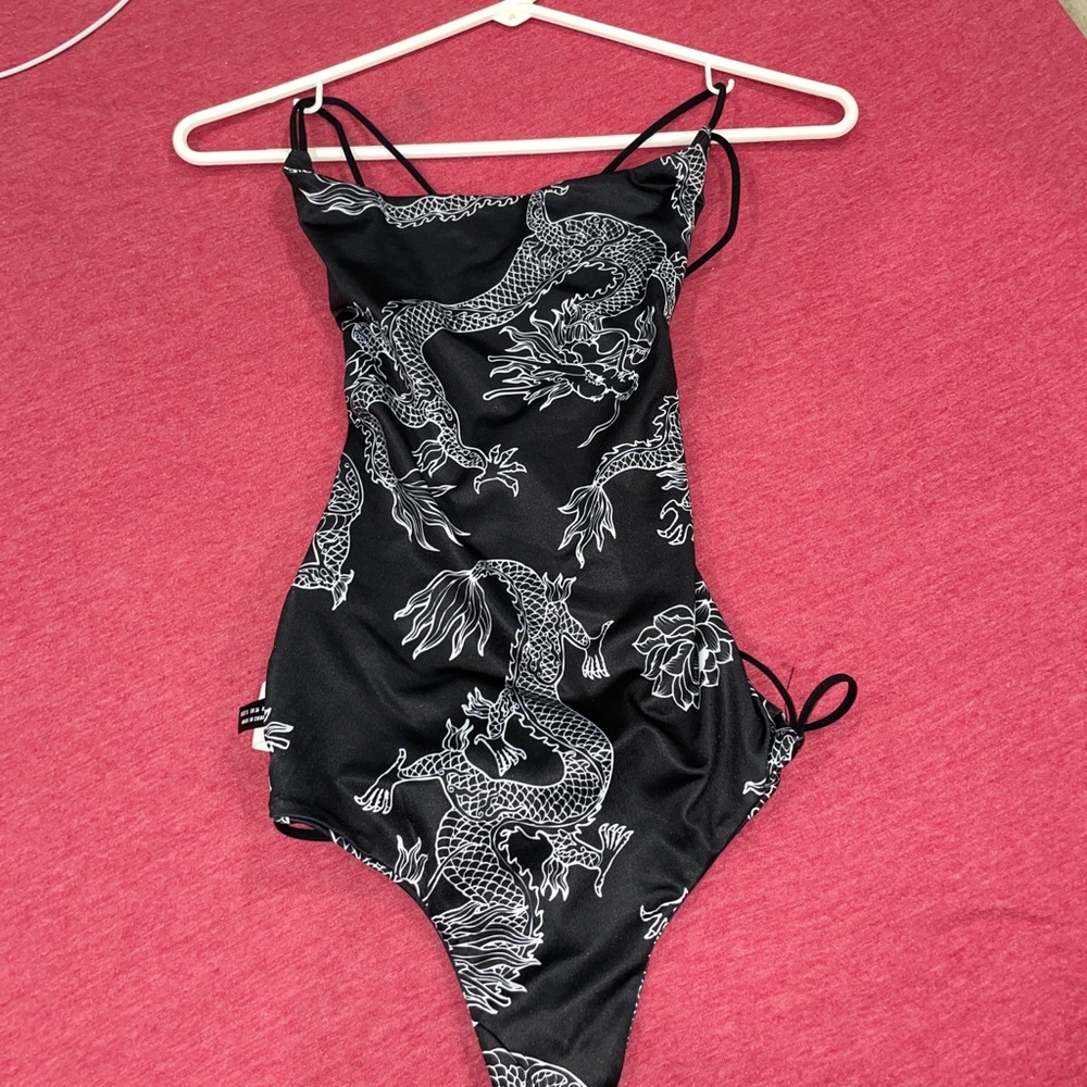 Backless dragon print bodysuit